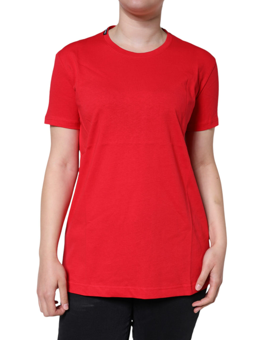 Dolce & Gabbana Red Cotton Crewneck T-Shirt with Short Sleeves