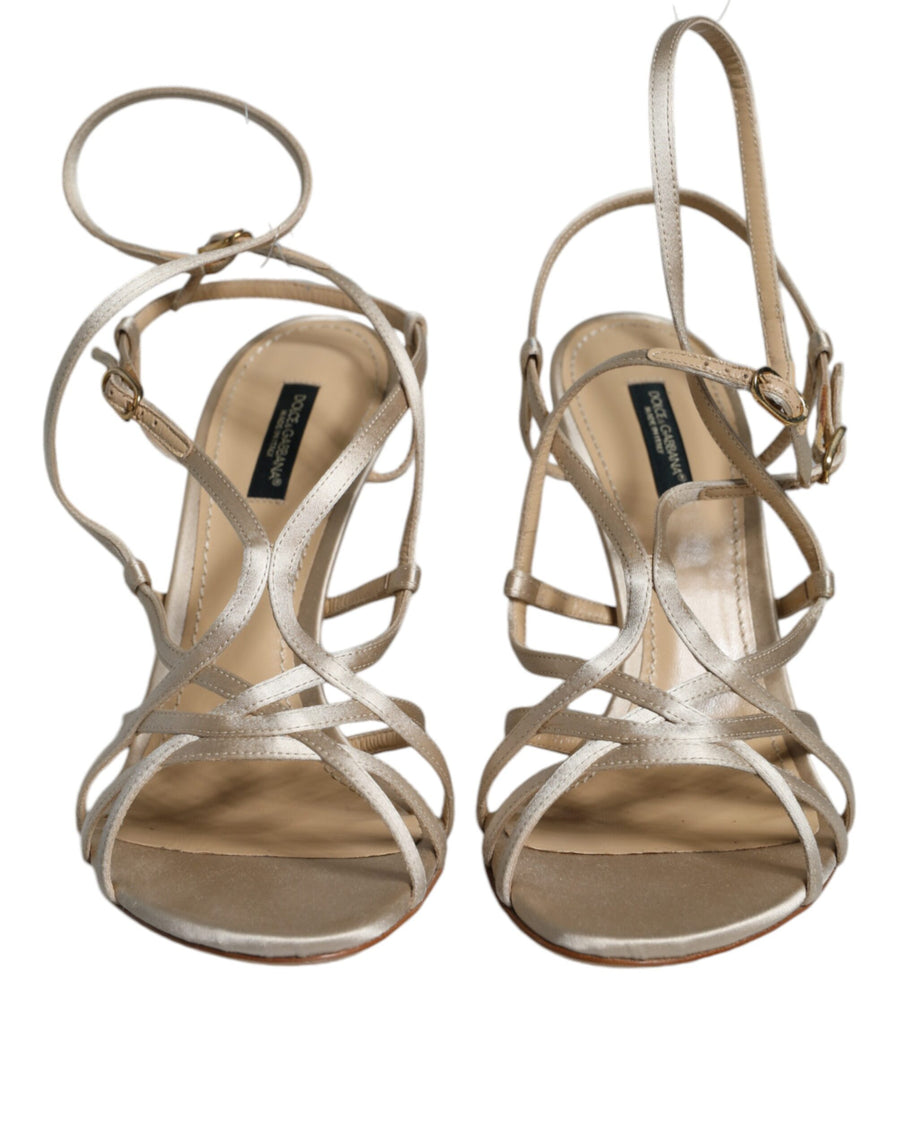Dolce & Gabbana Beige Leather Stiletto Heel Sandals Shoes