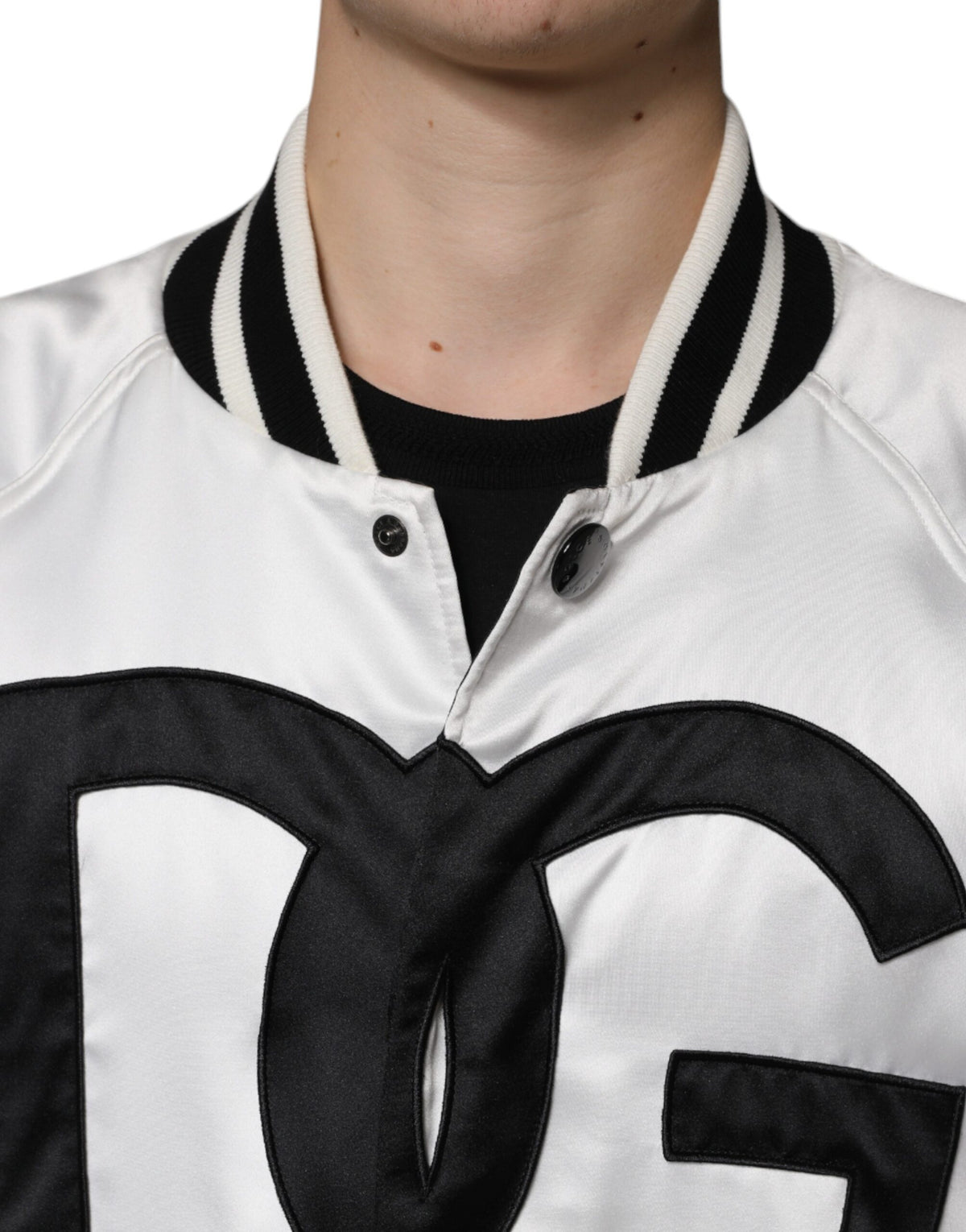 Dolce & Gabbana White Polyester Logo Full-Zip Bomber Jacket