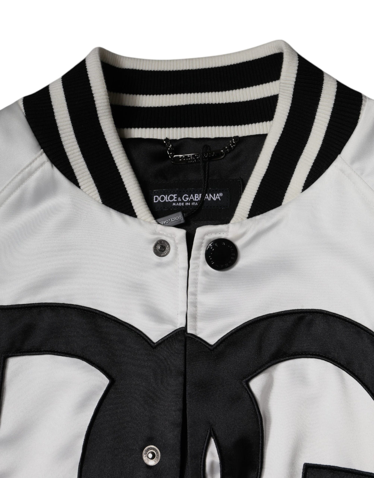 Dolce & Gabbana White Polyester Logo Full-Zip Bomber Jacket