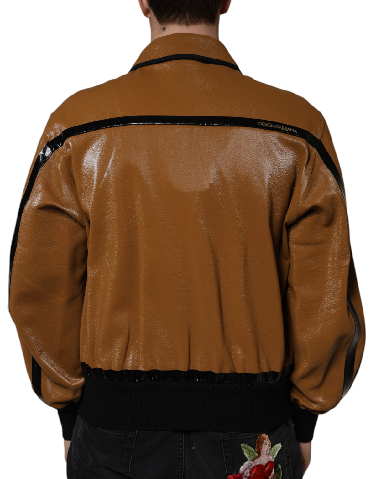 Dolce & Gabbana Men's Brown Leather Zip Bomber Jacket
