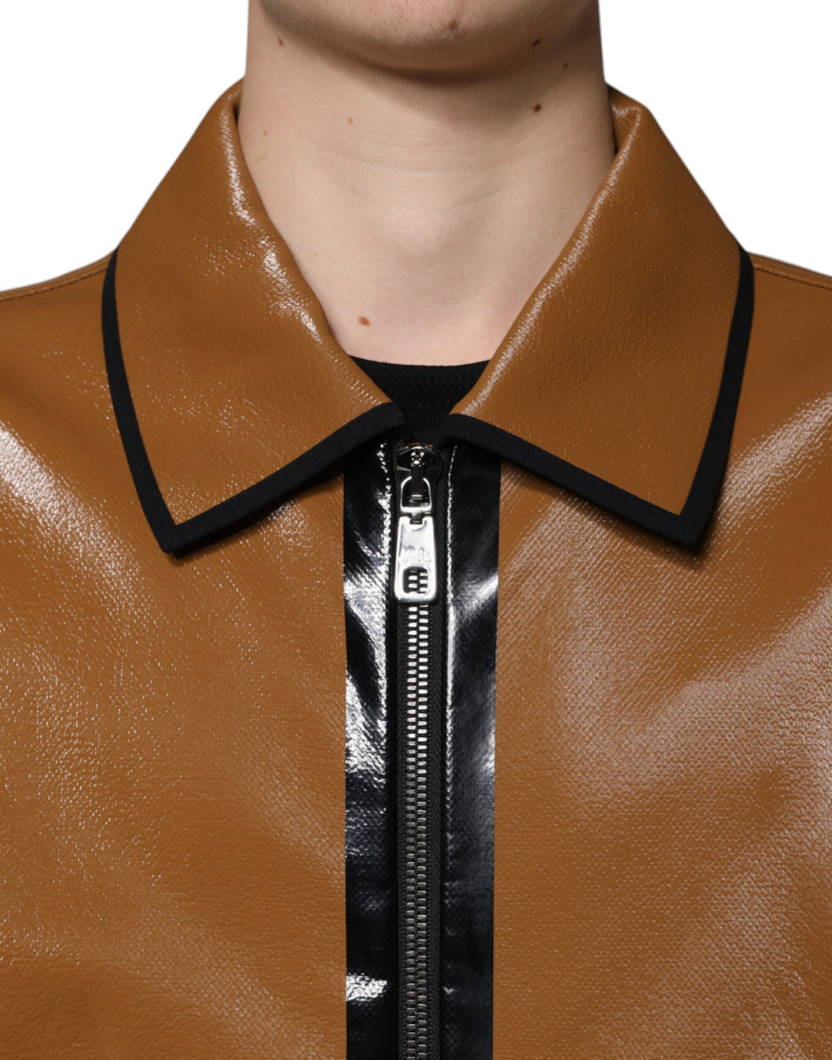 Dolce & Gabbana Men's Brown Leather Zip Bomber Jacket