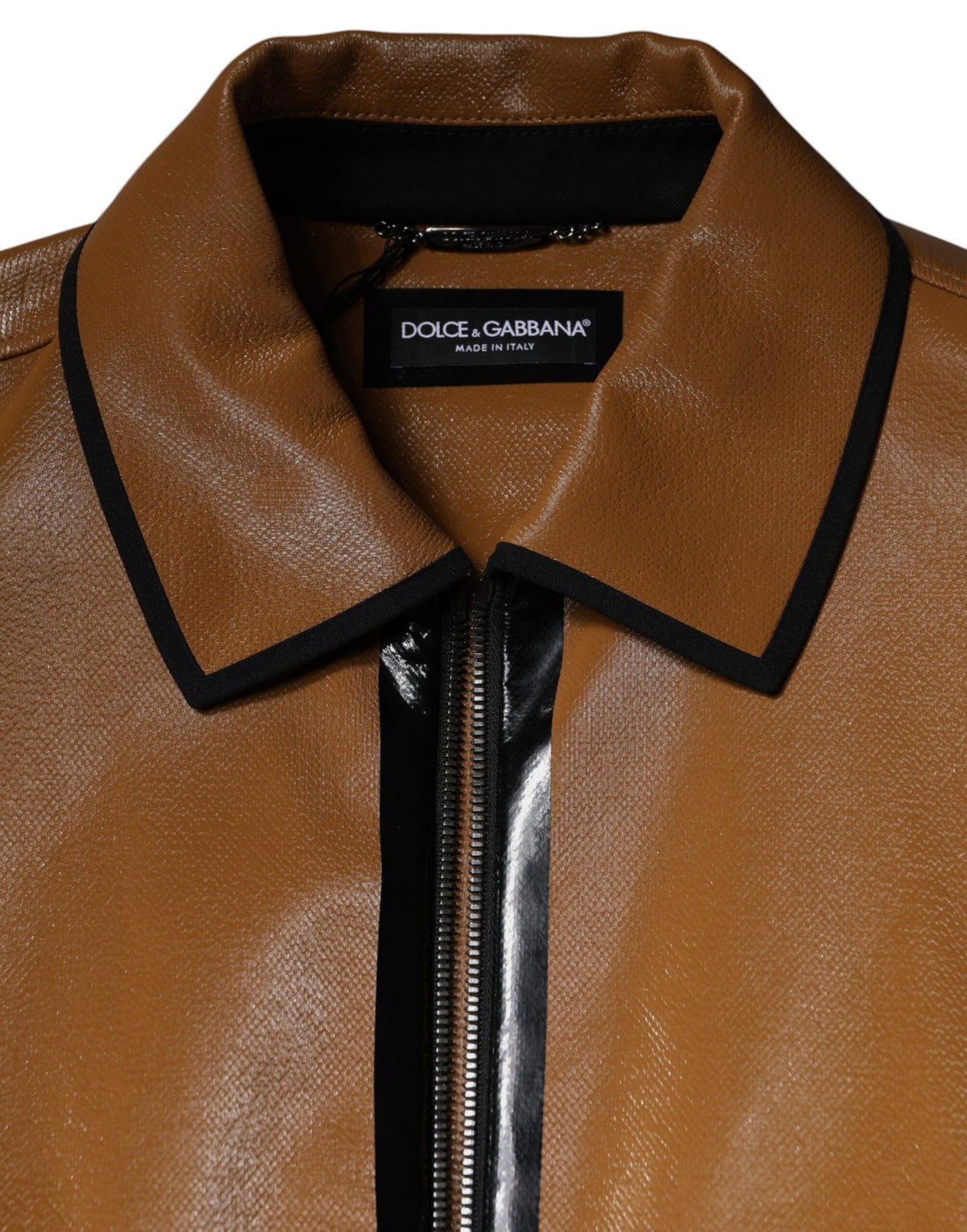 Dolce & Gabbana Men's Brown Leather Zip Bomber Jacket