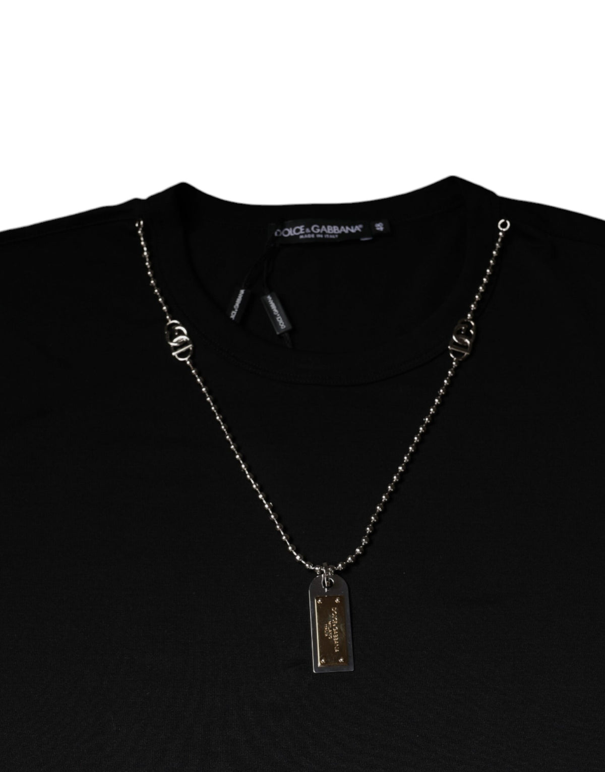 Dolce & Gabbana Black Cotton Chain Embellished T-shirt