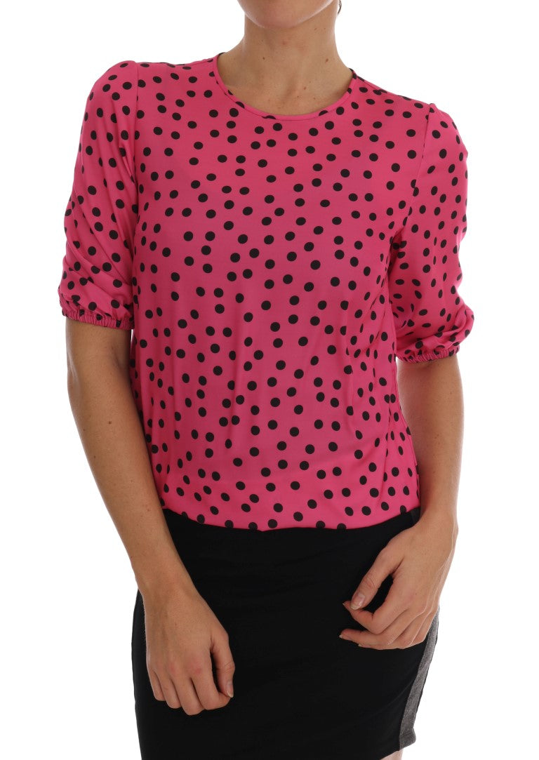 Dolce & Gabbana Pink Polka Dot Silk Blouse
