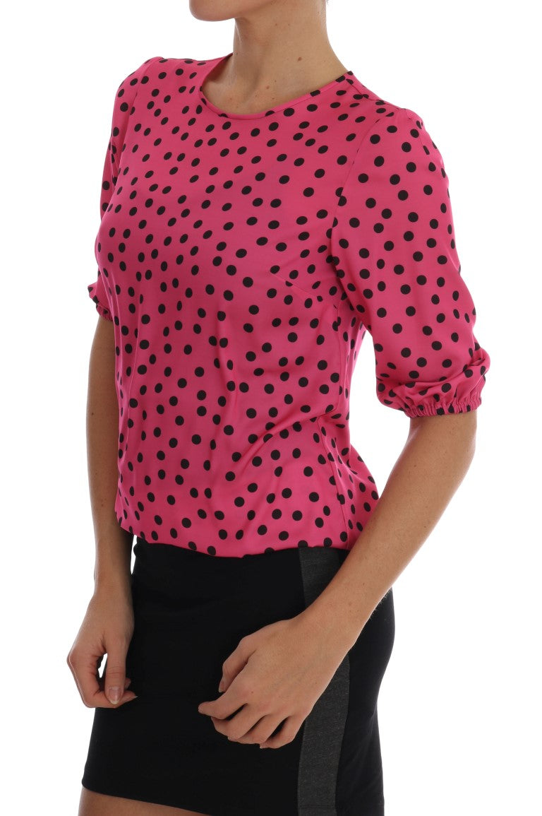 Dolce & Gabbana Pink Polka Dot Silk Blouse