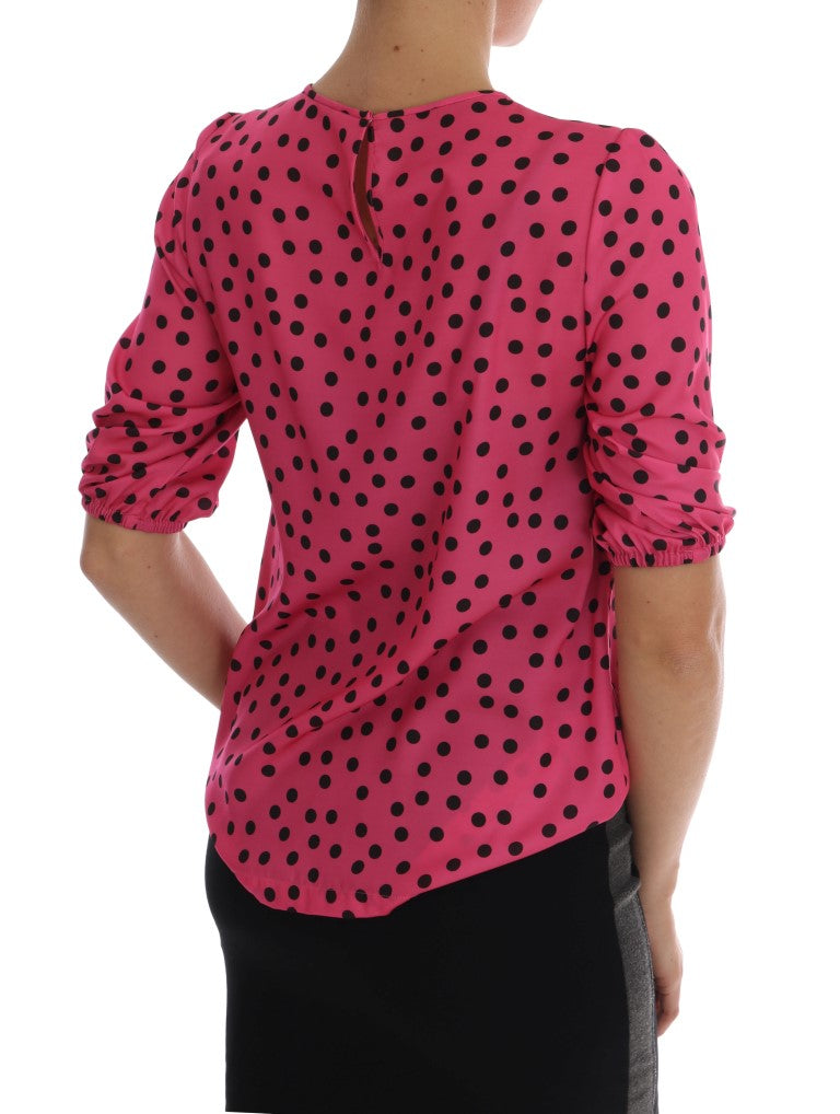 Dolce & Gabbana Rosa gepunktete Seidenbluse