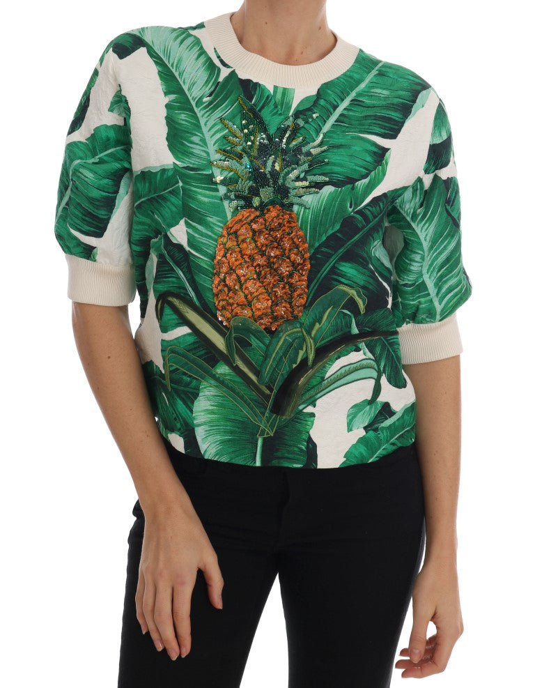 Dolce & Gabbana Pineapple Banana Sequin Round Neck Sweater