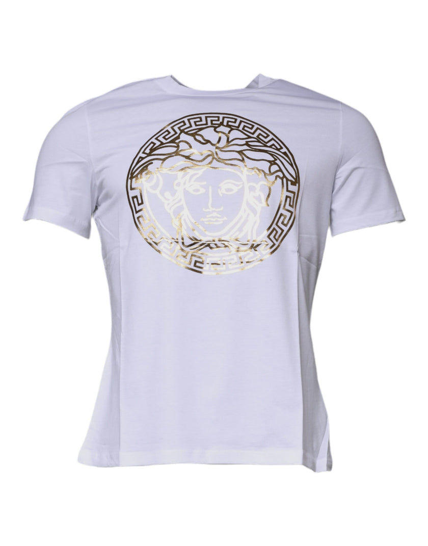 Versace weißes T-Shirt mit Rundhalsausschnitt und Medusa-Print aus Baumwolle