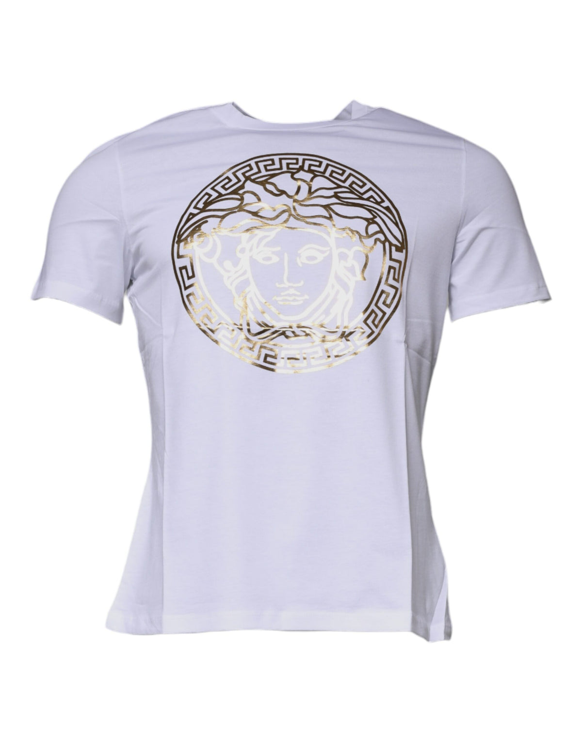 Versace White Cotton Crew-Neck T-Shirt with Medusa Print