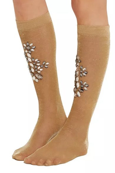 Dolce & Gabbana Gold Stretch Floral Klarer Kristall Strumpf Socken