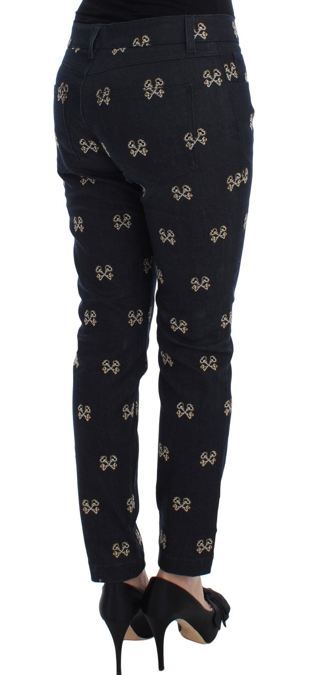 Dolce & Gabbana Blaue Schlüssel bestickte Slim Fit KATE Jeans