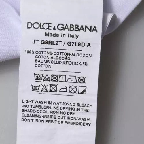 Dolce & Gabbana White Cotton Crew-Neck T-Shirt with Logo Print