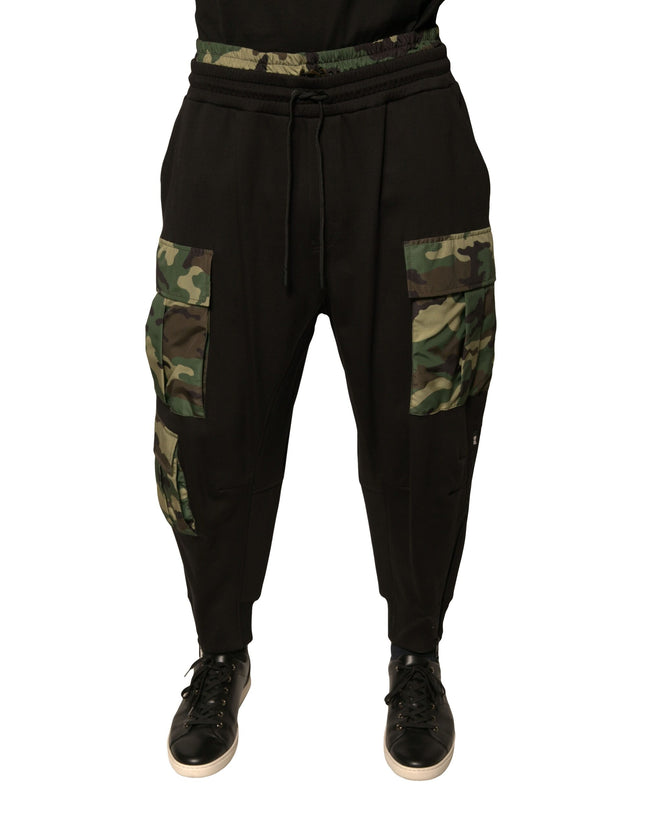 Dolce & Gabbana Schwarze Baumwoll-Camo-Jogger-Cargohose