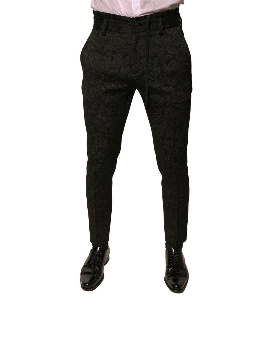 Dolce & Gabbana Black Brocade Polyester Skinny Men's Suit Trousers