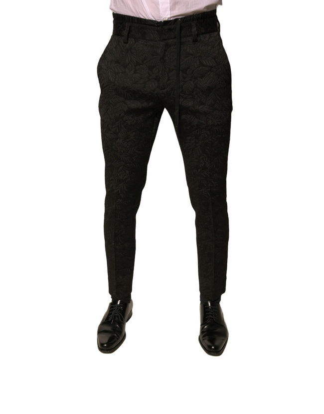 Dolce & Gabbana Schwarze Brokat-Polyester-Anzughose für Herren im Skinny Fit