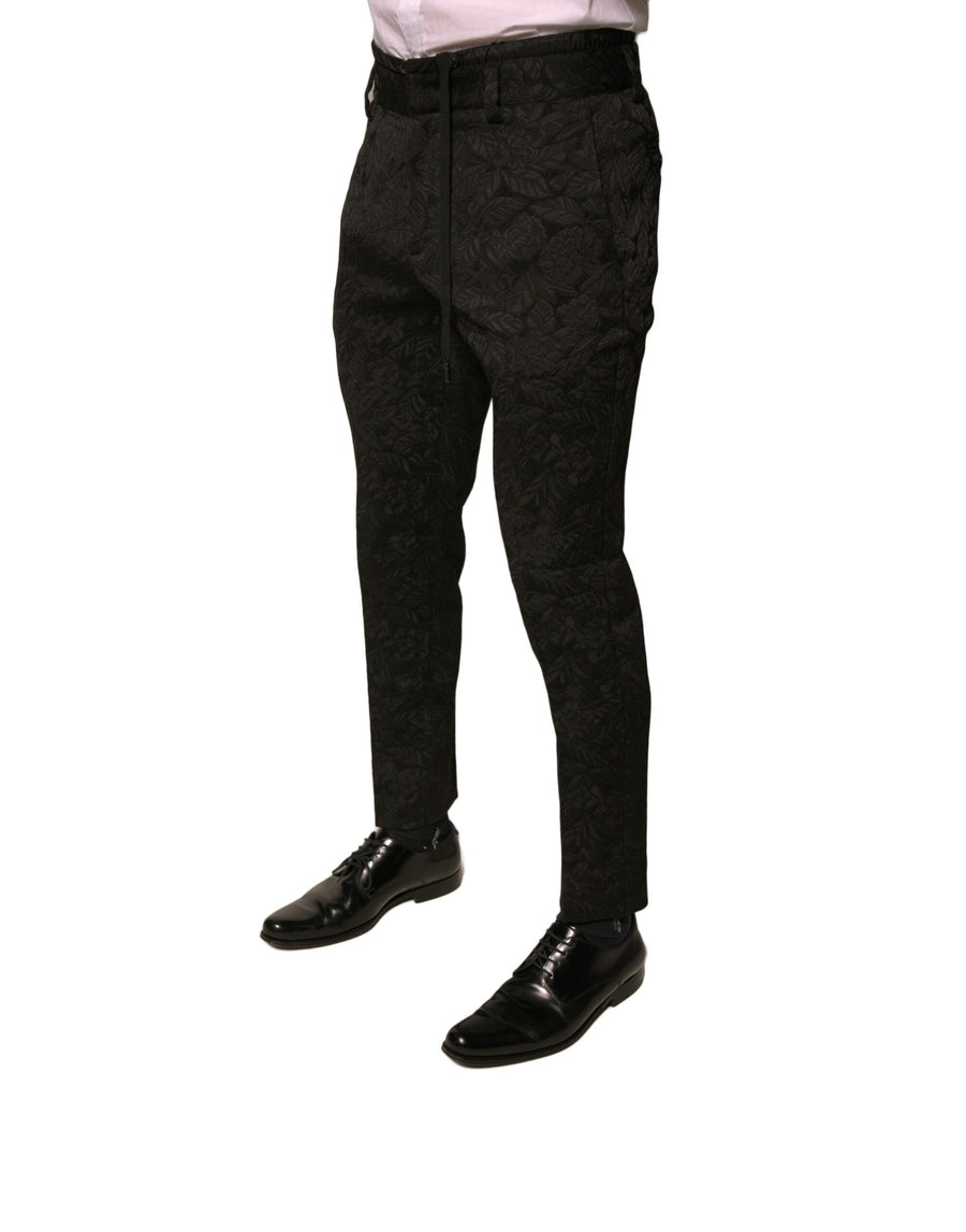 Dolce & Gabbana Black Brocade Polyester Skinny Men's Suit Trousers