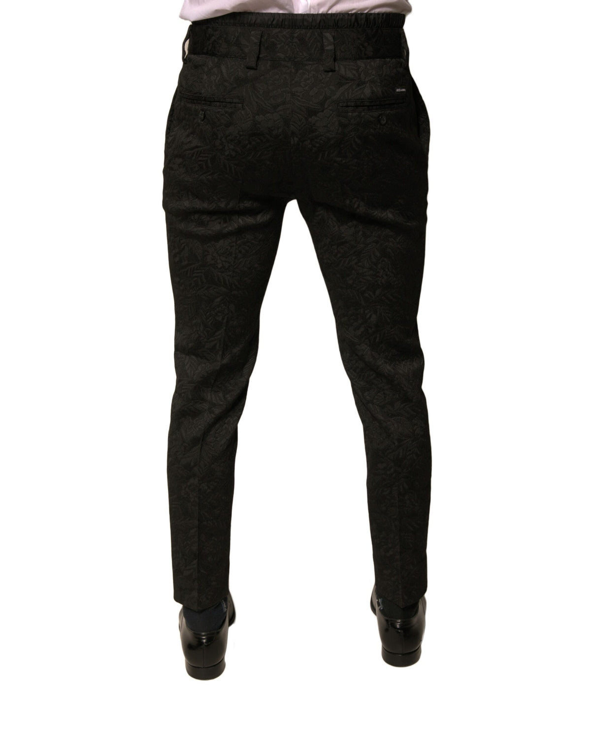 Dolce & Gabbana Black Brocade Polyester Skinny Men's Suit Trousers