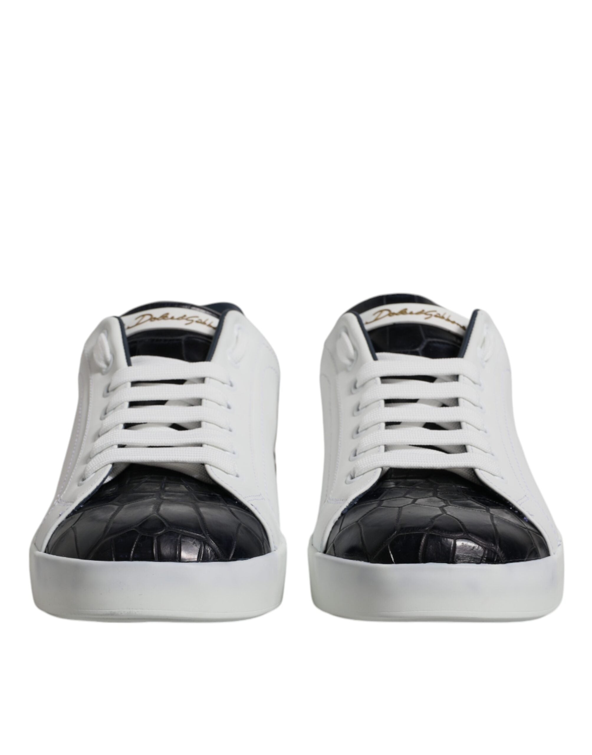 Dolce & Gabbana Weiß-Schwarz Leder Portofino Sneaker Schuhe