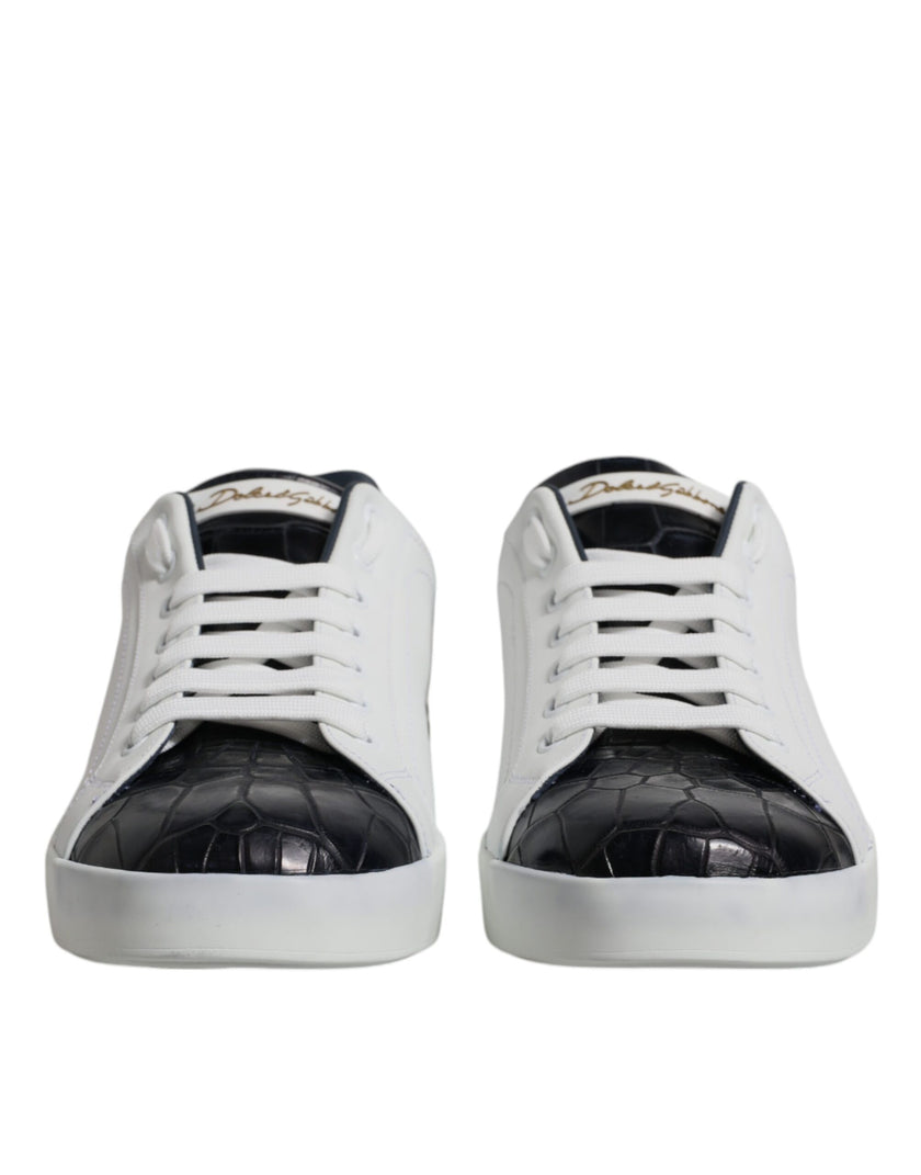 Dolce & Gabbana Weiß-Schwarz Leder Portofino Sneaker Schuhe
