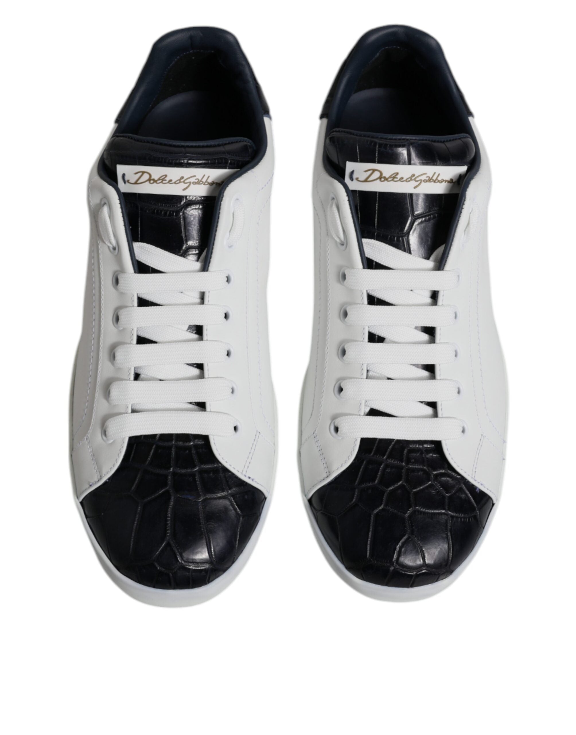 Dolce & Gabbana Weiß-Schwarz Leder Portofino Sneaker Schuhe