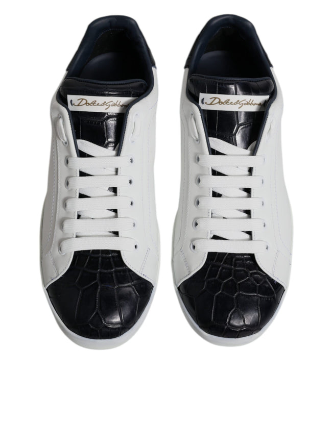 Dolce & Gabbana Weiß Schwarz Leder Portofino Turnschuhe Schuhe