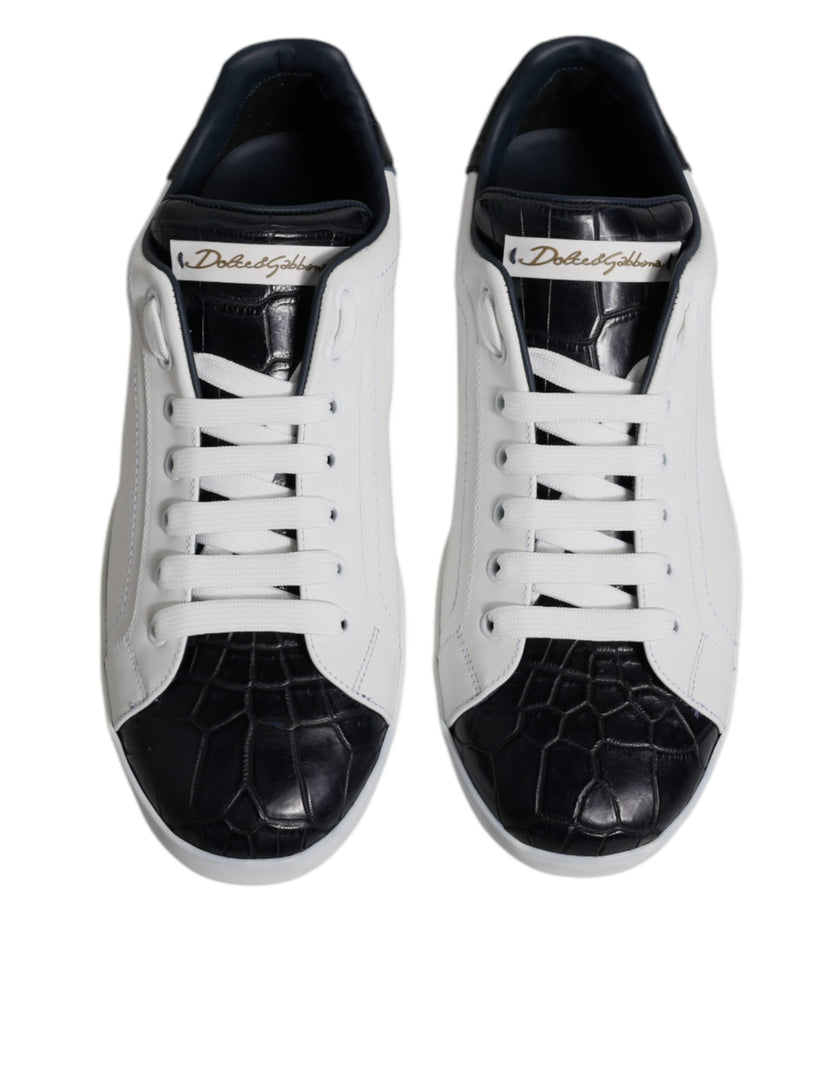Dolce & Gabbana Weiß-Schwarz Leder Portofino Sneaker Schuhe