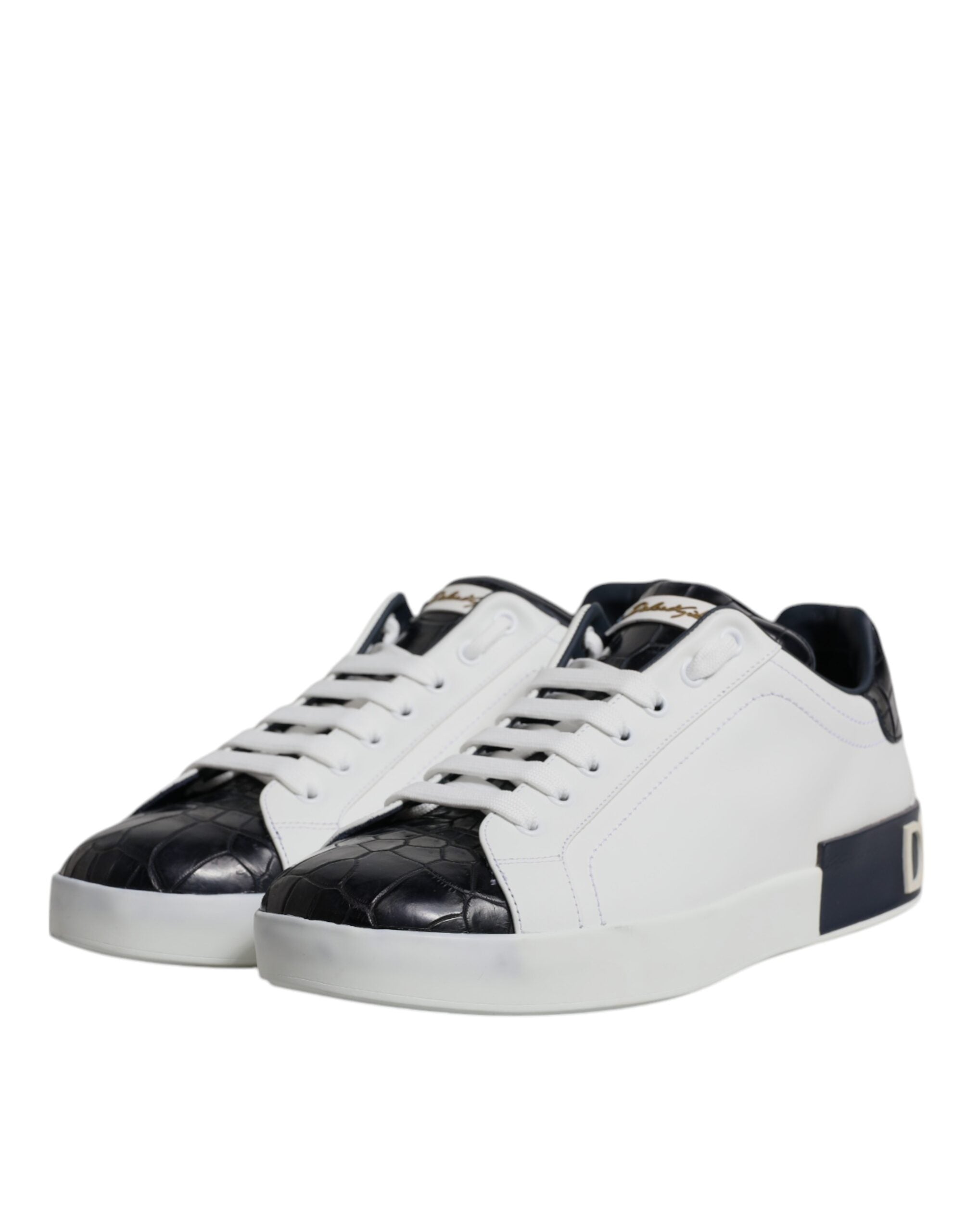 Dolce & Gabbana Weiß-Schwarz Leder Portofino Sneaker Schuhe