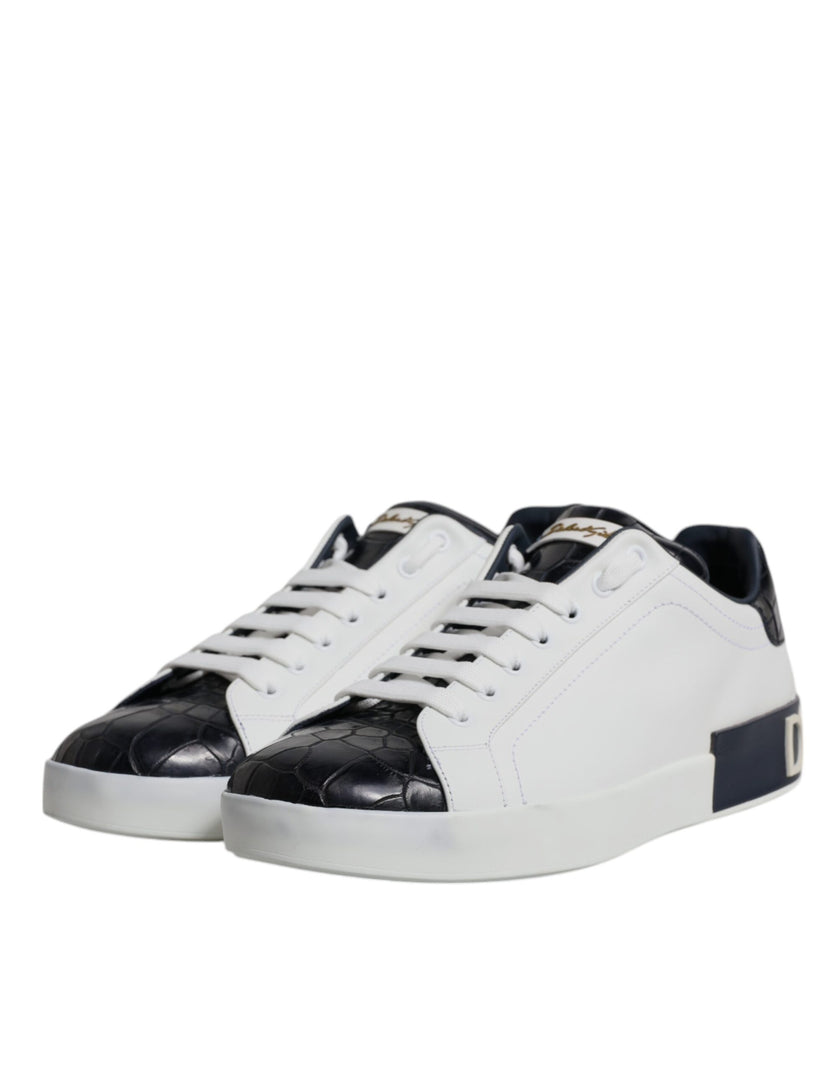 Dolce & Gabbana Weiß-Schwarz Leder Portofino Sneaker Schuhe
