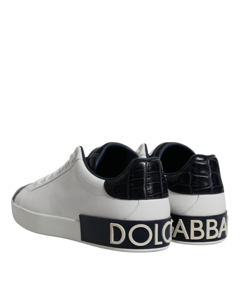 Dolce & Gabbana Weiß-Schwarz Leder Portofino Sneaker Schuhe
