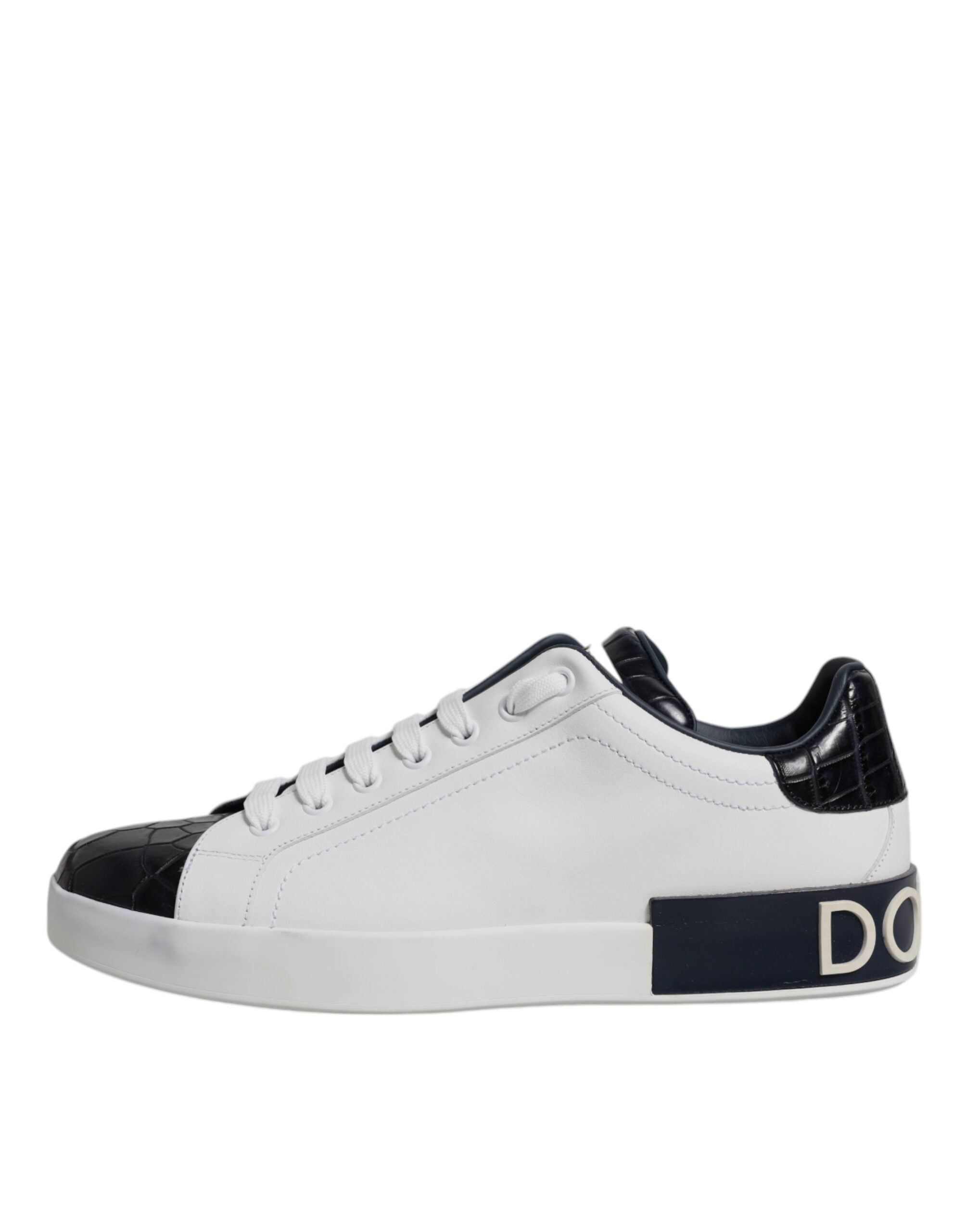 Dolce & Gabbana Weiß-Schwarz Leder Portofino Sneaker Schuhe