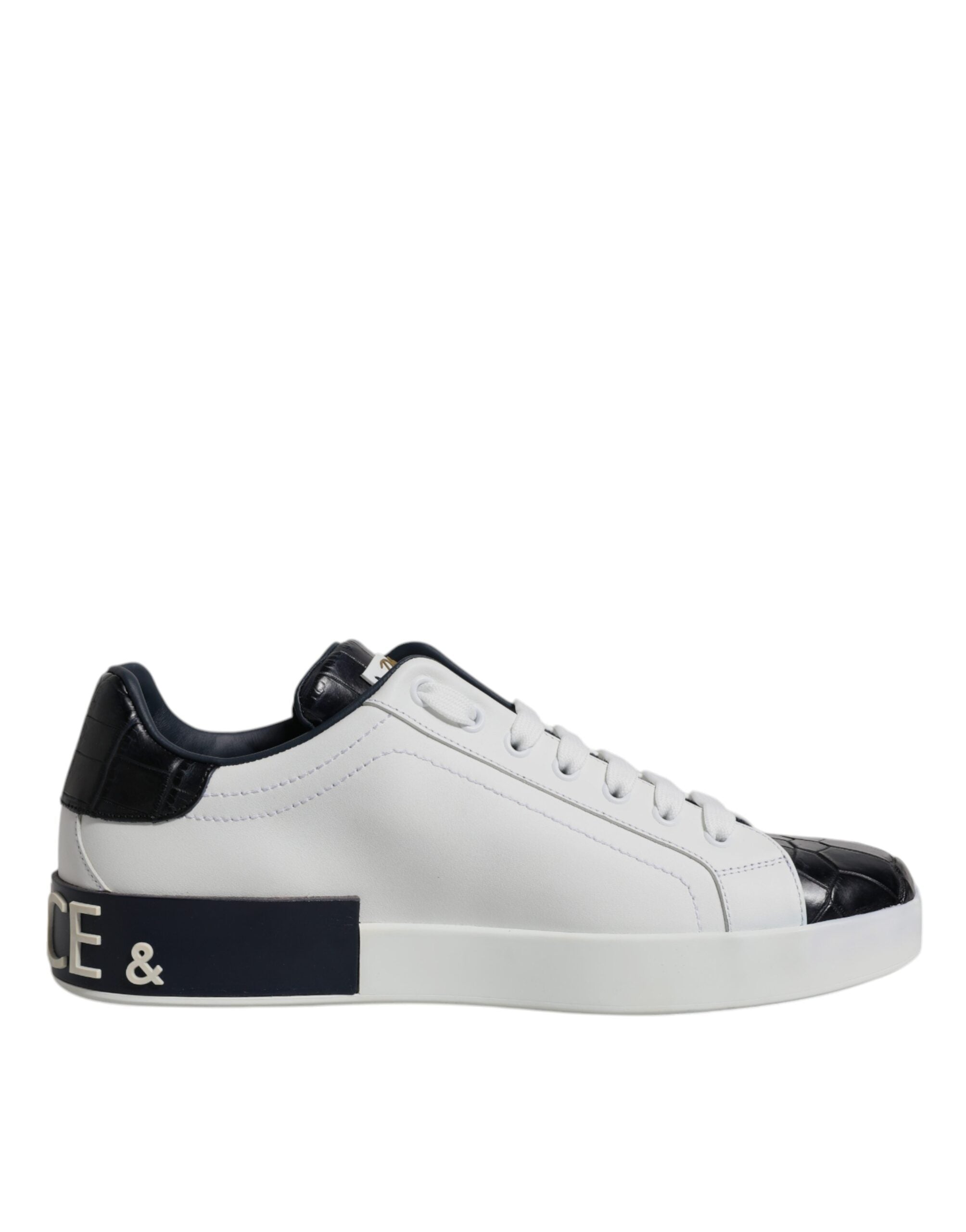Dolce & Gabbana Weiß-Schwarz Leder Portofino Sneaker Schuhe