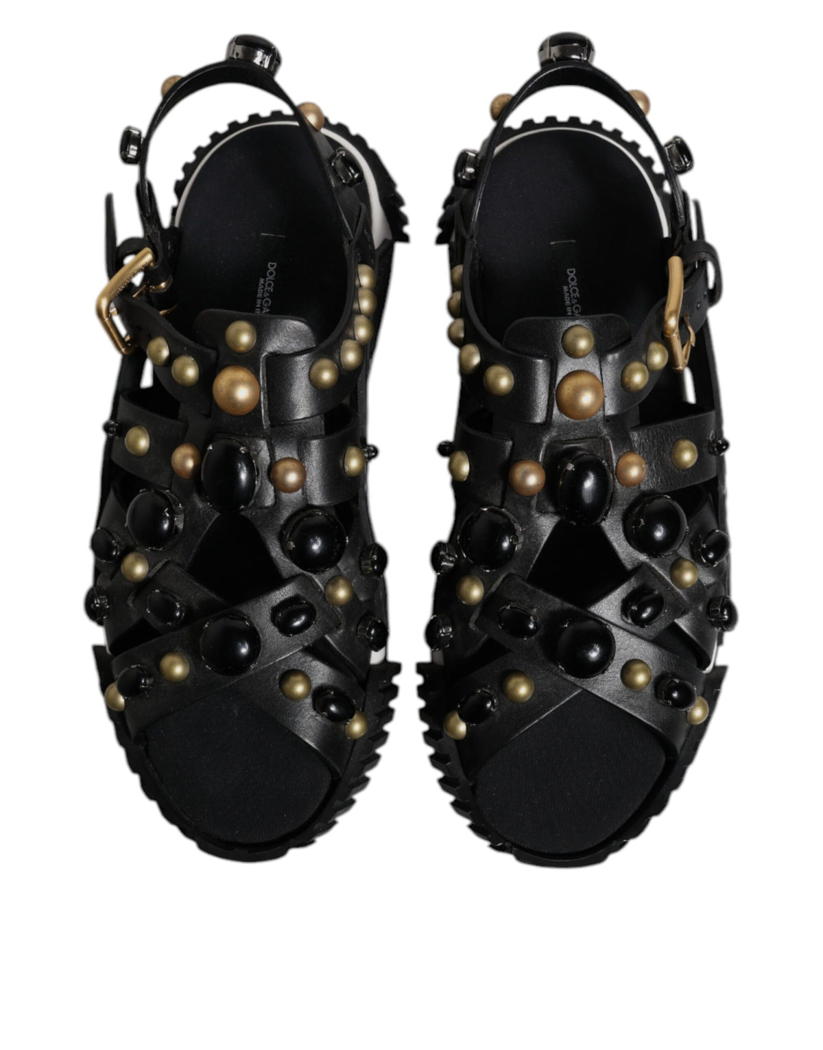 Dolce & Gabbana Black Leather Studded Sandals Shoes