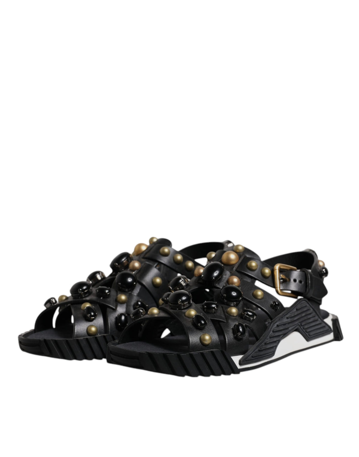 Dolce & Gabbana Black Leather Studded Sandals Shoes