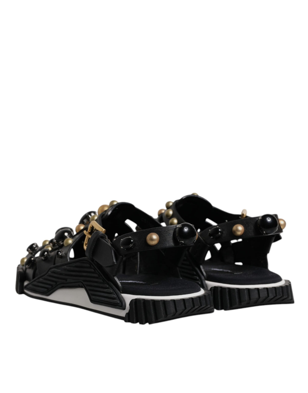Dolce & Gabbana Black Leather Studded Sandals Shoes