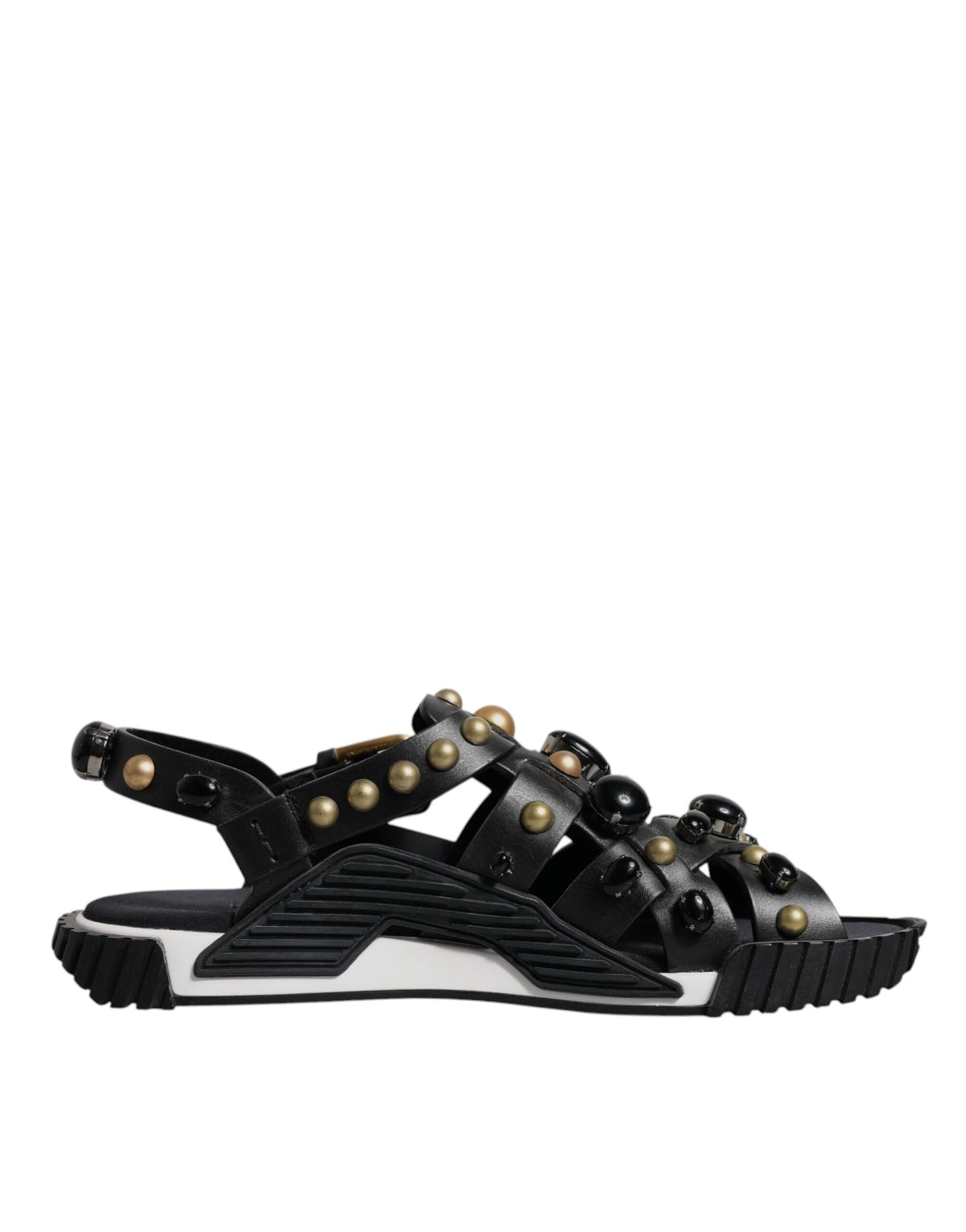 Dolce & Gabbana Black Leather Studded Sandals Shoes