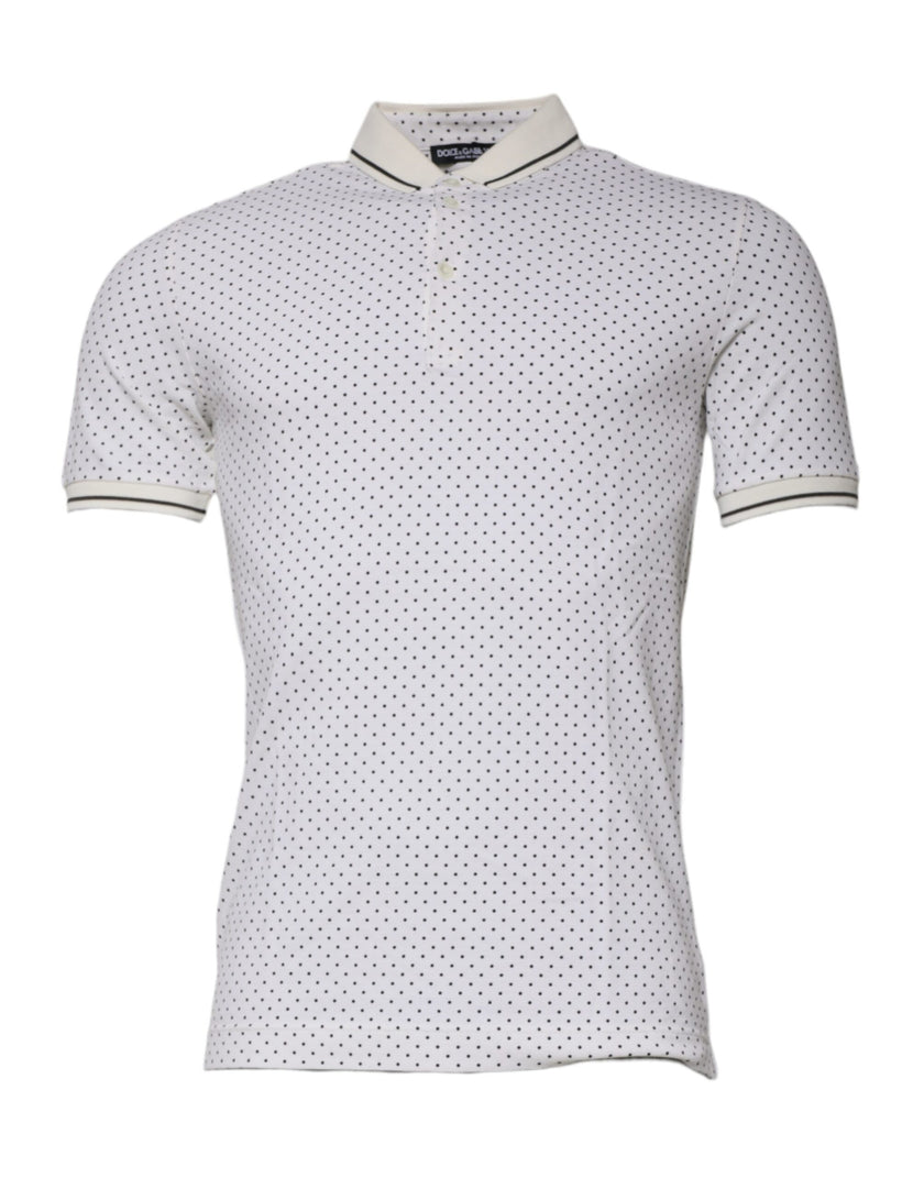 Dolce & Gabbana weißes gepunktetes Baumwoll-Polo-Shirt mit Kragen