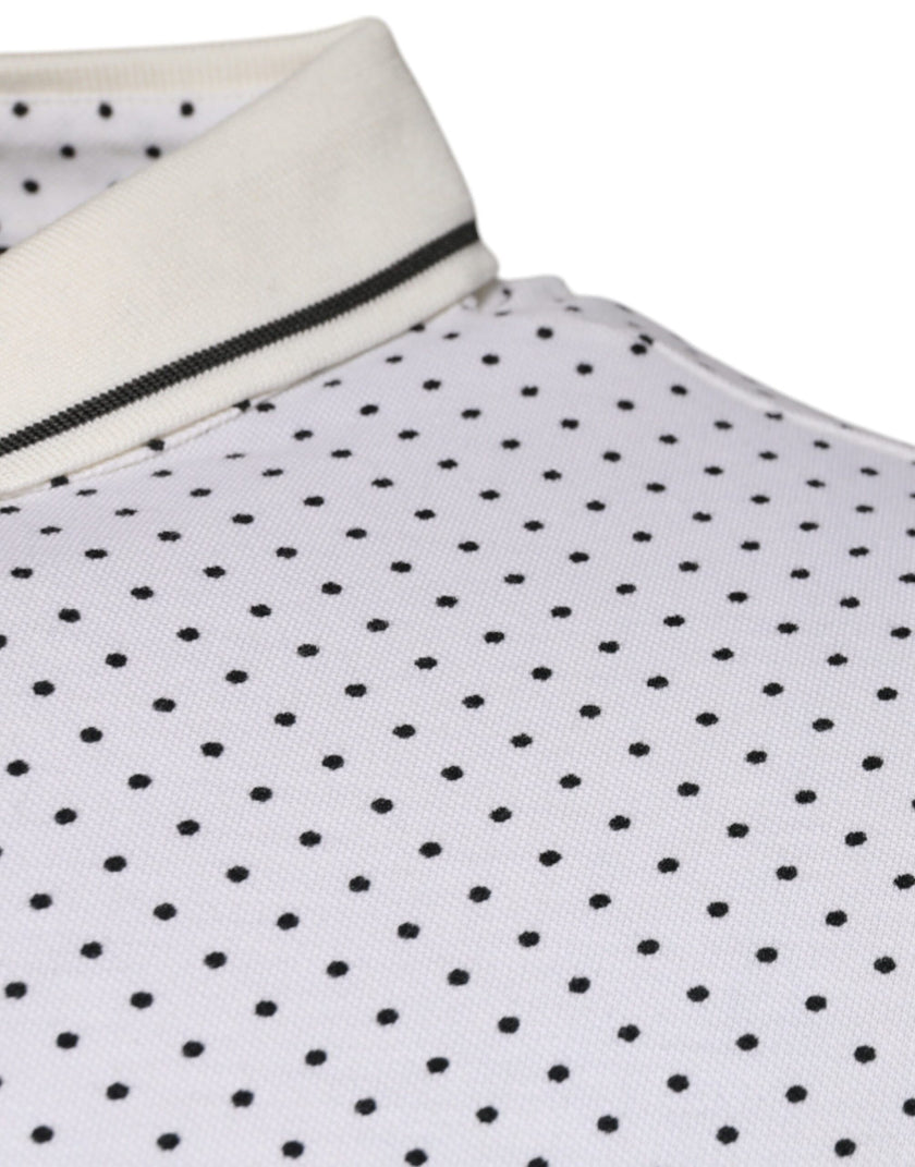 Dolce & Gabbana weißes gepunktetes Baumwoll-Polo-Shirt mit Kragen