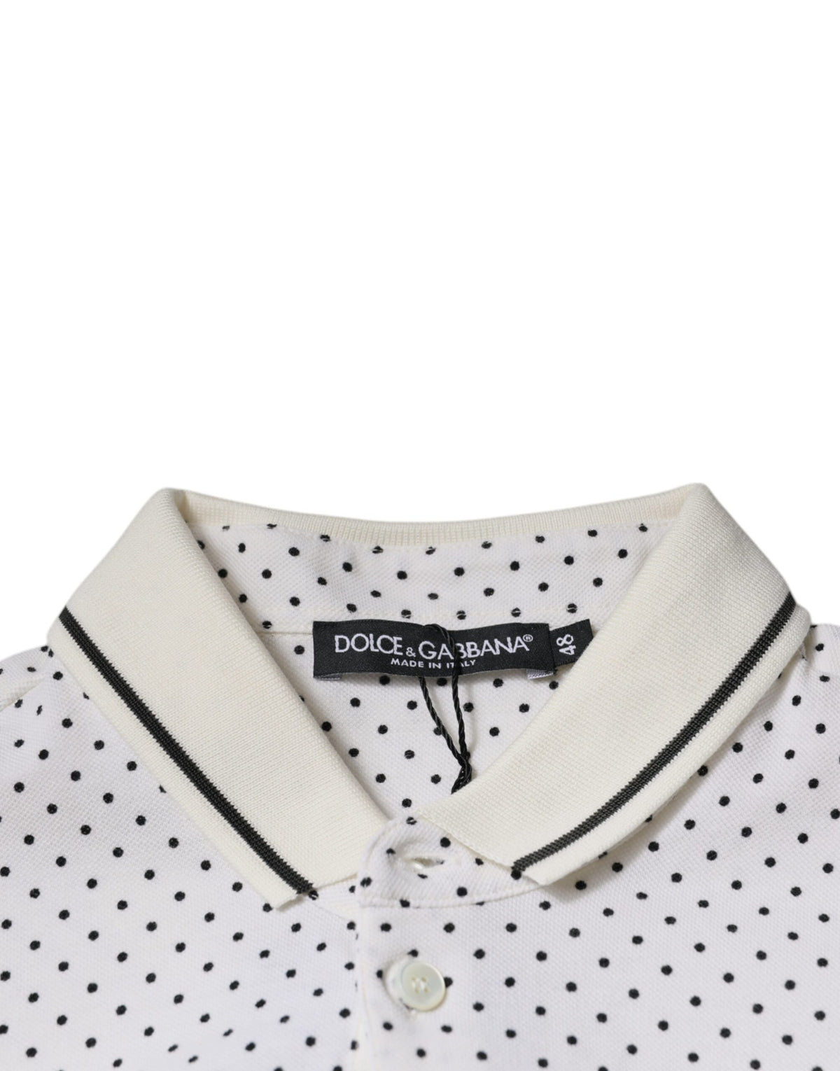 Dolce & Gabbana White Polka Dot Cotton Polo Shirt with Collar
