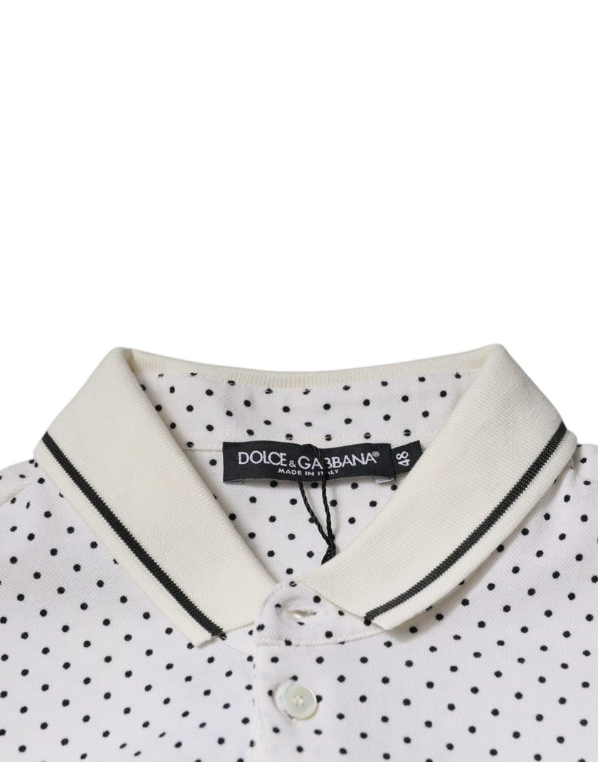 Dolce & Gabbana weißes gepunktetes Baumwoll-Polo-Shirt mit Kragen