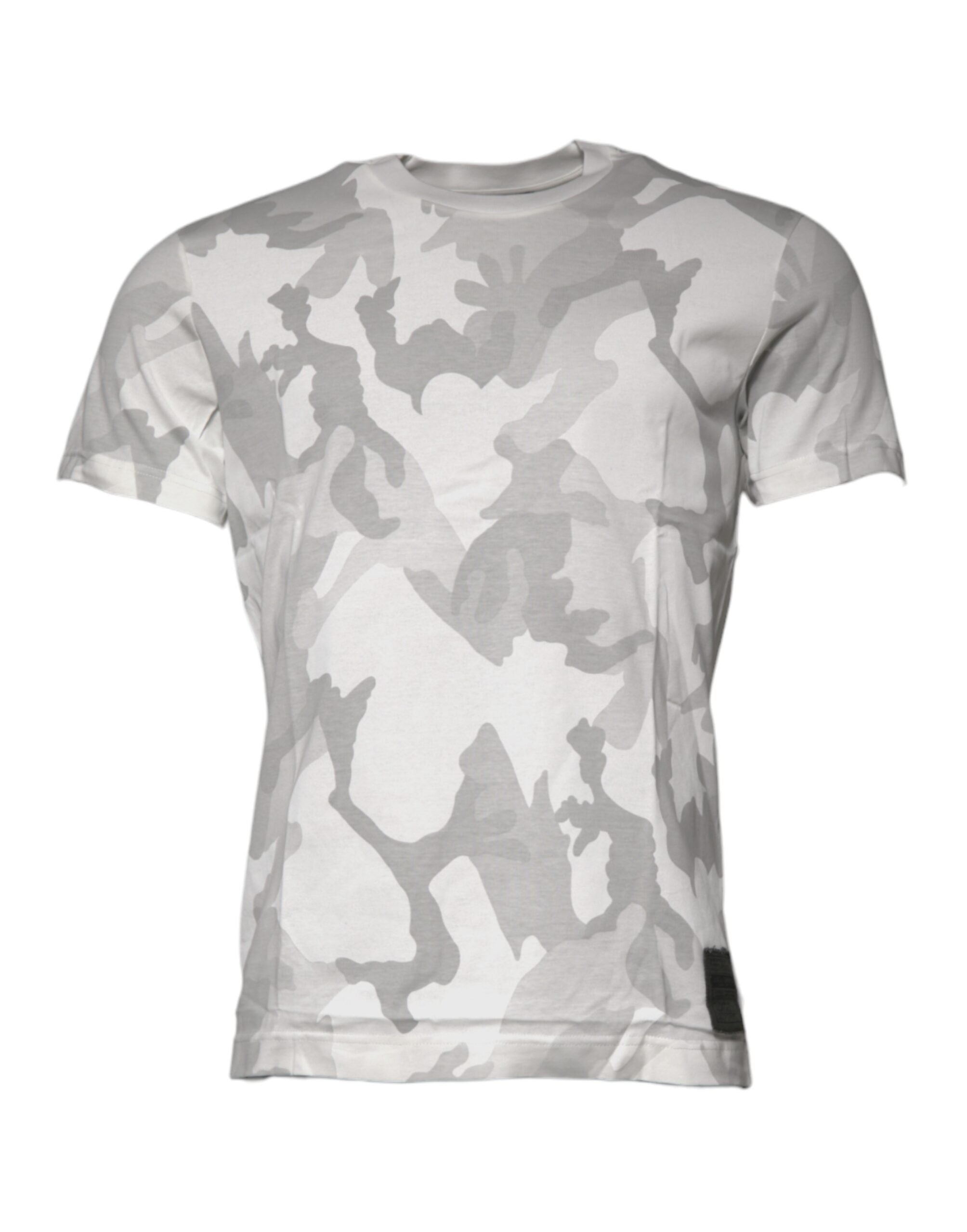 Dolce & Gabbana White Grey Camouflage Cotton Crew-Neck T-Shirt
