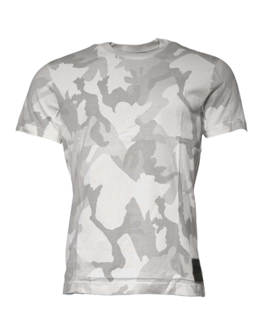 Dolce & Gabbana White Grey Camouflage Cotton Crew-Neck T-Shirt