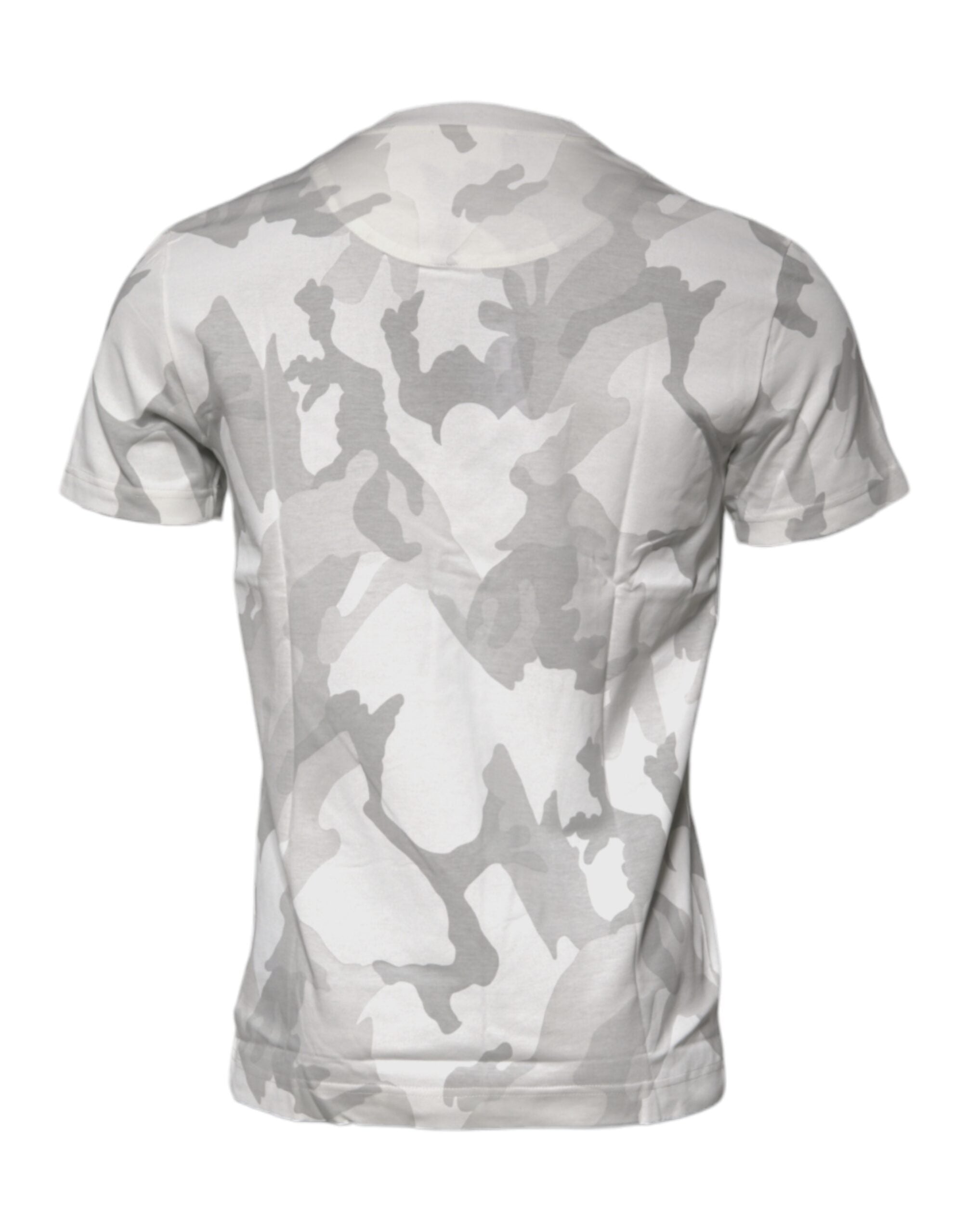 Dolce & Gabbana White Grey Camouflage Cotton Crew-Neck T-Shirt