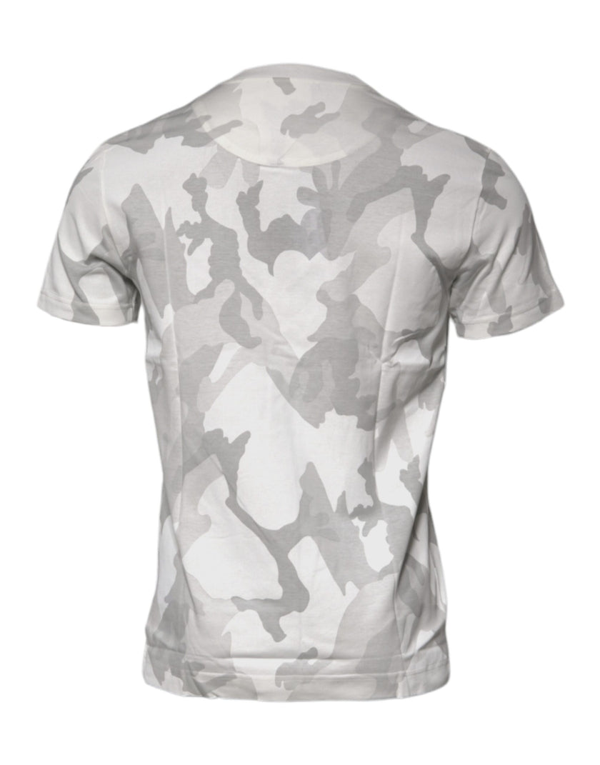 Dolce & Gabbana White Grey Camouflage Cotton Crew-Neck T-Shirt