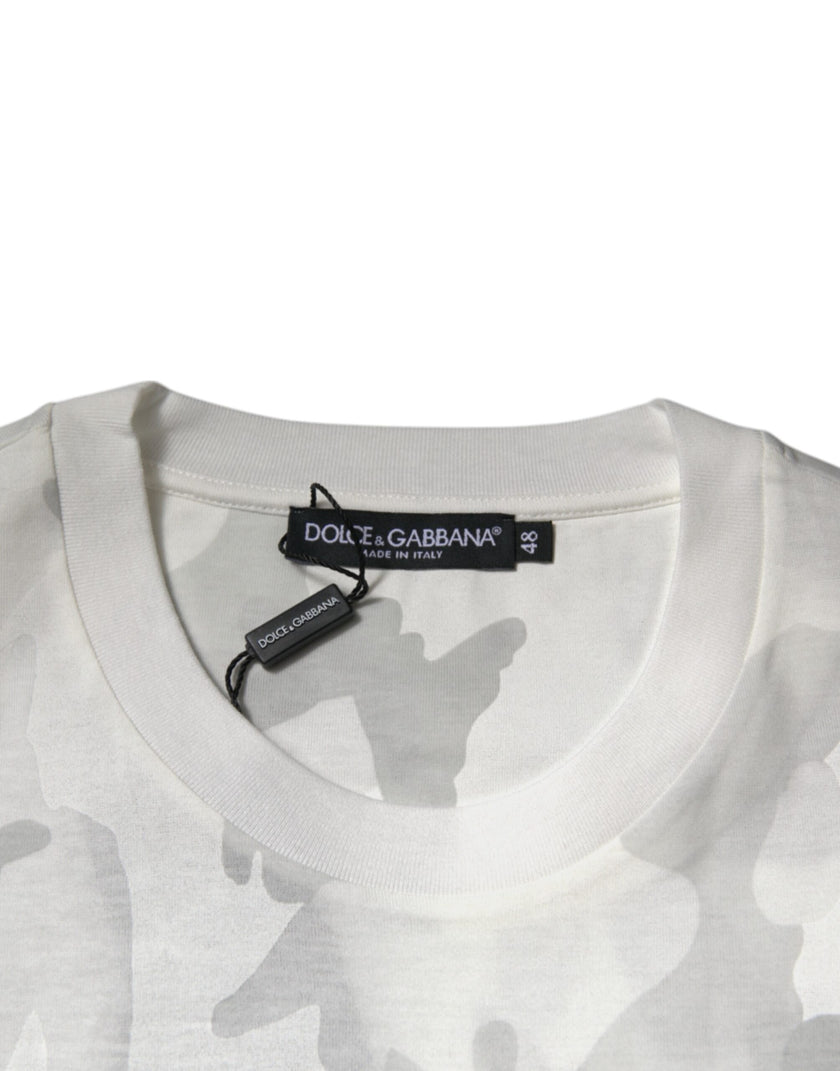 Dolce & Gabbana White Grey Camouflage Cotton Crew-Neck T-Shirt