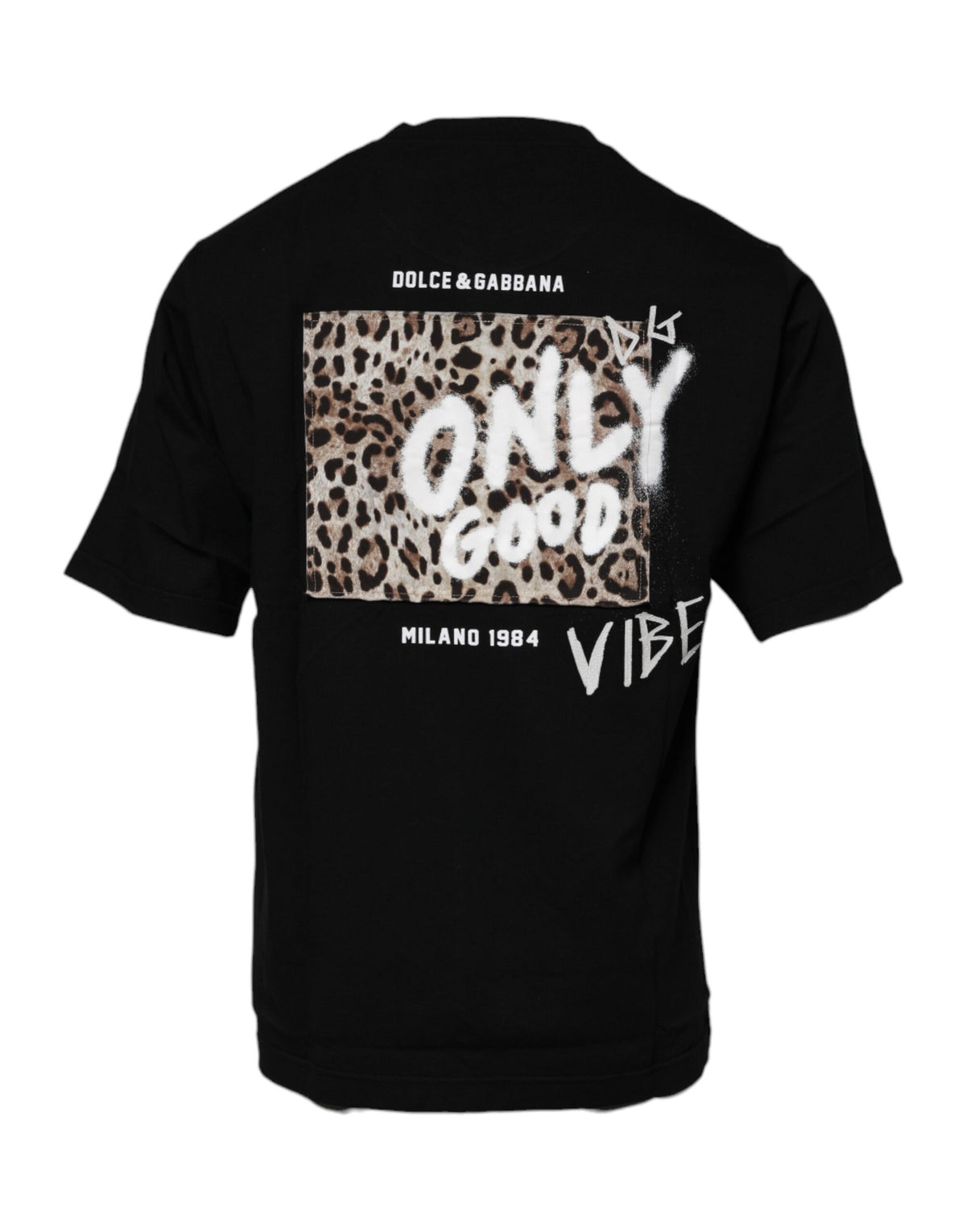 Dolce & Gabbana Black Amore Leopard Cotton Crewneck T-Shirt