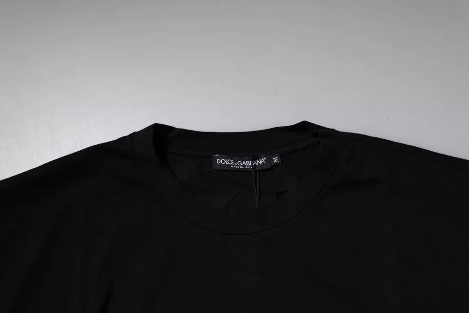 Dolce & Gabbana Black Amore Leopard Cotton Crewneck T-Shirt