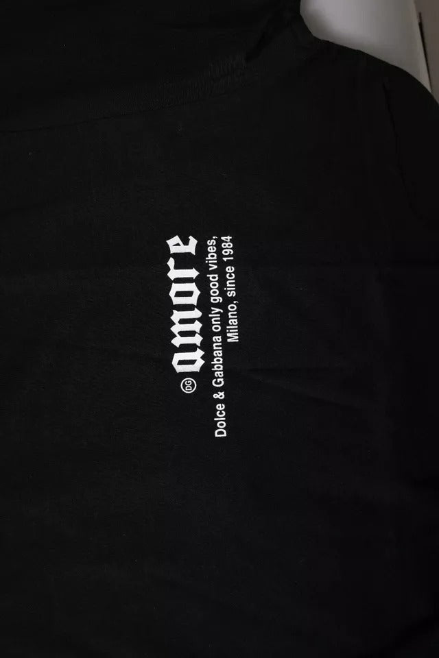 Dolce & Gabbana Black Amore Leopard Cotton Crewneck T-Shirt