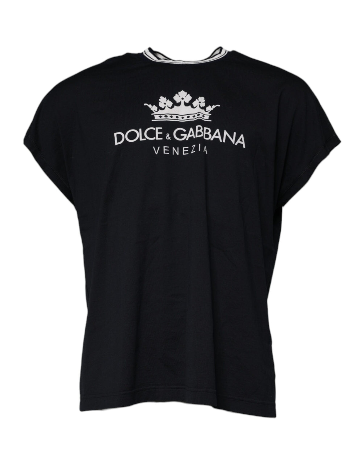 Dolce & Gabbana Navy Blue Logo Crown Cotton Crewneck T-Shirt