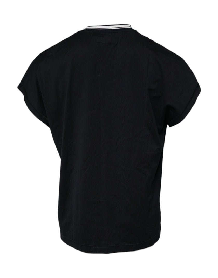 Dolce & Gabbana Navy Blue Logo Crown Cotton Crew-Neck T-Shirt